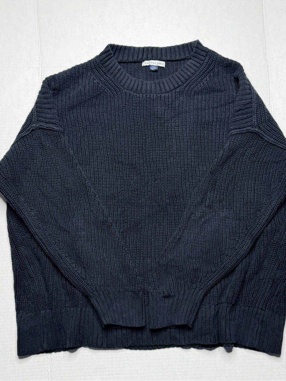 American Eagle Outfitters Men's Dark Navy Ribbed Crewneck Sweater